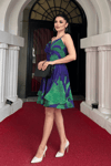 Organze Sifon Kumaş Desenli Mini Elbise - MOR