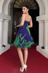 Organze Sifon Kumaş Desenli Mini Elbise - MOR