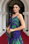 Organze Sifon Kumaş Desenli Mini Elbise - MOR
