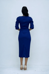 Knitted Crepe Fabric Square Collar Slit Dress - SAX BLUE