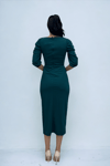 Knitted Crepe Fabric Square Collar Slit Dress - EMERALD GREEN