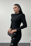 Crepe Fabric Button Detailed Suit - Black