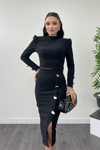 Crepe Fabric Button Detailed Suit - Black