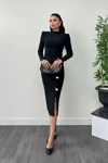 Crepe Fabric Button Detailed Suit - Black