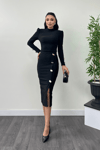 Crepe Fabric Button Detailed Suit - Black