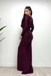 Sequined Fabric Shir Detailed Fishtail Dress - BURGUNDY