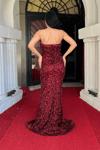 Payet Kumaş Drape Detaylı Abiye Elbise - BORDO