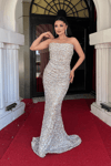 Payet Kumaş Drape Detaylı Abiye Elbise - GOLD