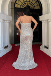 Payet Kumaş Drape Detaylı Abiye Elbise - GOLD