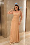 Payet Kumaş Kare Yaka Elbise - GOLD