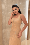Payet Kumaş Kare Yaka Elbise - GOLD