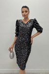 Sequin Fabric V-Neck Dress  - Silver