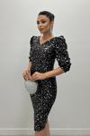 Sequin Fabric V-Neck Dress  - Silver