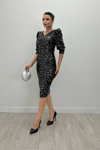 Sequin Fabric V-Neck Dress  - Silver