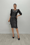 Sequin Fabric V-Neck Dress  - Silver