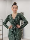 Payet Kumaş Yırtmaç Detaylı Elbise - ZÜMRÜT YEŞİL