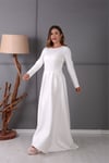 Pileli Elbise - Beyaz