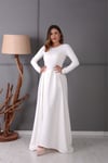 Pileli Elbise - Beyaz