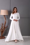 Pileli Elbise - Beyaz