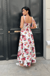 Poplin Çiçek Desenli Askılı Midi Elbise - BEYAZ