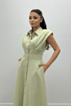 Poplin Kumaş Düğme Detaylı Elbise - YEŞİL