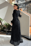 Pul Payet Kumaş Tesettür Abiye Elbise - SİYAH
