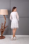 Pul Saçaklı Mini Elbise - Beyaz