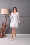 Pul Saçaklı Mini Elbise - Beyaz
