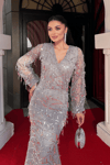 Sequin Fringed Design Dress Grey