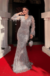 Sequin Fringed Design Dress Grey