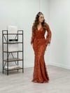 Sequin Fringed Design Dress Red