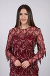 Saçaklı Kalem Elbise - Bordo