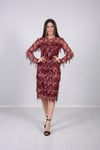 Saçaklı Kalem Elbise - Bordo