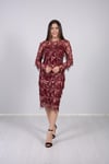 Saçaklı Kalem Elbise - Bordo