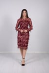 Saçaklı Kalem Elbise - Bordo
