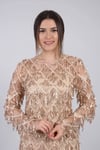 Saçaklı Kalem Elbise - Gold