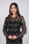 Saçaklı Kalem Elbise - Gümüş