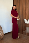 Sandy Kumaş Büzgü Detaylı Elbise - BORDO