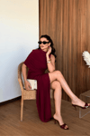 Sandy Kumaş Büzgü Detaylı Elbise - BORDO