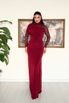 Sandy Kumaş Dantel Detaylı Elbise - BORDO