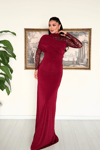 Sandy Kumaş Dantel Detaylı Elbise - BORDO