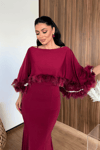 Sandy Kumaş Pelerin Detaylı Elbise - BORDO