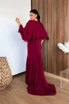 Sandy Kumaş Pelerin Detaylı Elbise - BORDO