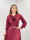 Saten Kumaş Degaje Yaka Abiye Elbise - BORDO