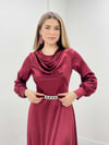 Saten Kumaş Degaje Yaka Abiye Elbise - BORDO