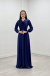 Saten Kumaş Degaje Yaka Abiye Elbise - LACİVERT