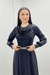 Saten Kumaş Degaje Yaka Abiye Elbise - SİYAH