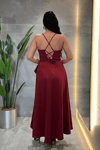 Saten Kumaş Degaje Yaka Midi Elbise - BORDO