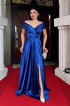 Boat Neck Evening Dress - SAX BLUE