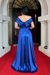 Boat Neck Evening Dress - SAX BLUE